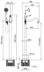 Bugnatese Oxford (6360CR) króm kádcsaptelep Szabadon álló - Image 2