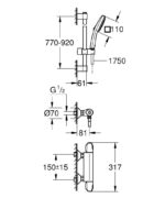 Grohe Grohtherm 1000 Termosztátos zuhanycsaptelep Tempesta Cube zuhanyszettel (34824005) - Image 2