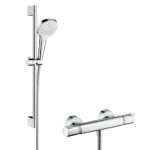 Hansgrohe Croma Select E zuhanyrendszer Vario 65 cm-es zuhanyrúddal és Ecostat Comfort termosztáttal, Króm/Fehér (27081400)