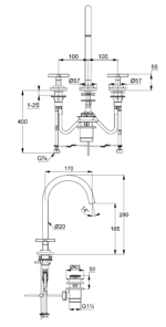 Kludi Nova Fonte Classic 3 üléses mosdócsaptelep (201430520) - Image 2