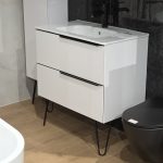 Royo Mio Compact függesztett bútor 2 fiókos 80cm, fekete/fehér, Slim mosdóval, fekete lábakkal - KIÁLLÍTÁSI DARAB