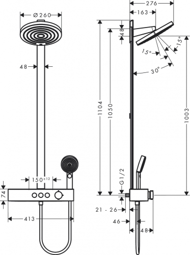 24240000_4 Hansgrohe Pulsify S Showerpipe 260 Termosztátos Zuhanyrendszer, Króm (24240000) - Image 8
