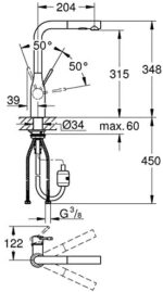 Grohe Essence egykaros konyhai csaptelep kihúzható zuhanyfejjel, Matt Szuperacél (30270DC0) - Image 3
