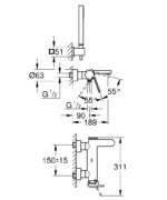 Grohe Plus Kádcsaptelep zuhanyszettel együtt (33547003) - Image 2