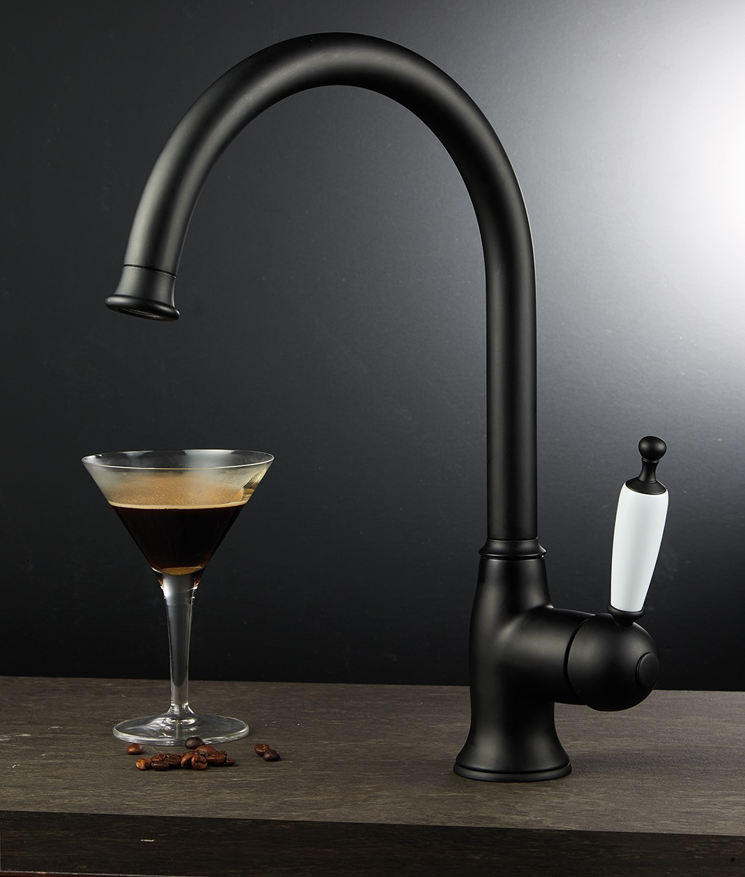 6381-1 Bugnatese OXFORD Álló magas mosogatócsaptelep leeresztő nélkül Matt fekete - Image 1