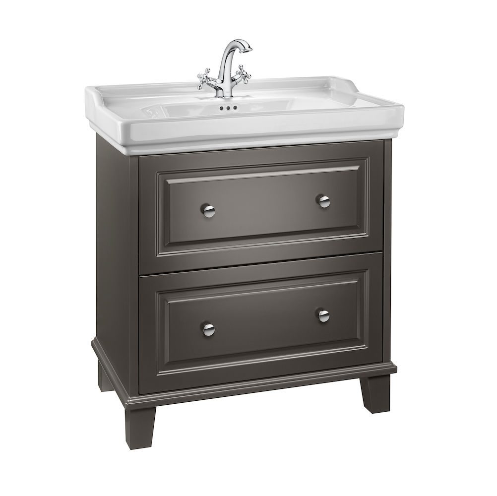 A851369417 Roca Carmen bútor 80 x 50 cm , 2 fiókkal satin dark grey színben , mosdóval együtt (A852533523) - Image 1