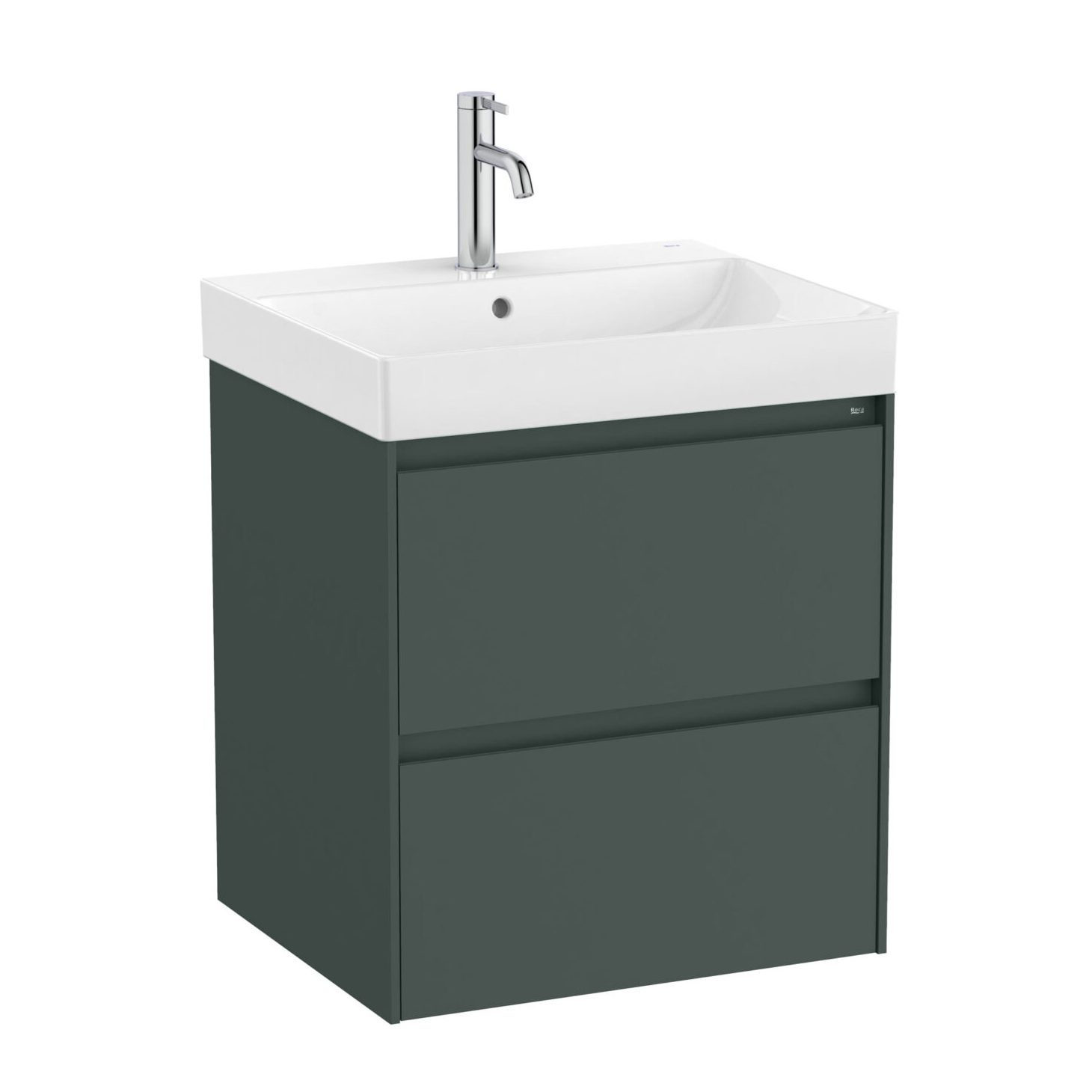 A851687513-scaled-1.jpg Roca Ona alsószekrény mosdóval 55x46cm, 2 fiókkal, - matt zöld (a851687513) - Image 1