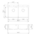 Evido Quadro 9 mosogatótálca 860x510 mm, 2 medencés - Avena (105724) - Image 3