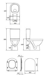 Cersanit Zip "Nyitott Peremes" Monoblokkos WC Mélyöblítésű, Hátsós Kifolyású, Tartály Vízbevezetés Oldalt + Vékonyított Lecsapódásgátlós, Durolplast, Antibakteriális, Könnyen Levehető WC-Ükőke (K121-011) - Image 2