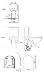 Cersanit Zip "Nyitott Peremes" Monoblokkos WC Mélyöblítésű, Alsó Kifolyású, Tartály Vízbevezetés Oldalt + Lecsapódásgátlós, Durolplast, Antibakteriális, Könnyen Levehető WC-Ükőke (K121-013) - Image 2