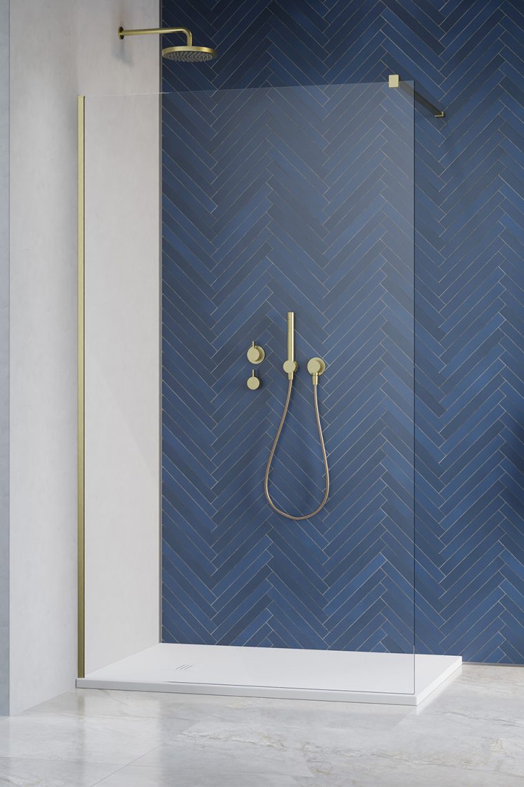 Radaway-Modo-New-Brushed-Gold-II-kadr-760x1140-1.jpg Radaway Modo New II Zuhanyfal Átlátszó Üveggel, Szálcsiszolt Arany színű profillal, - 95 (389095-99-01) - Image 1