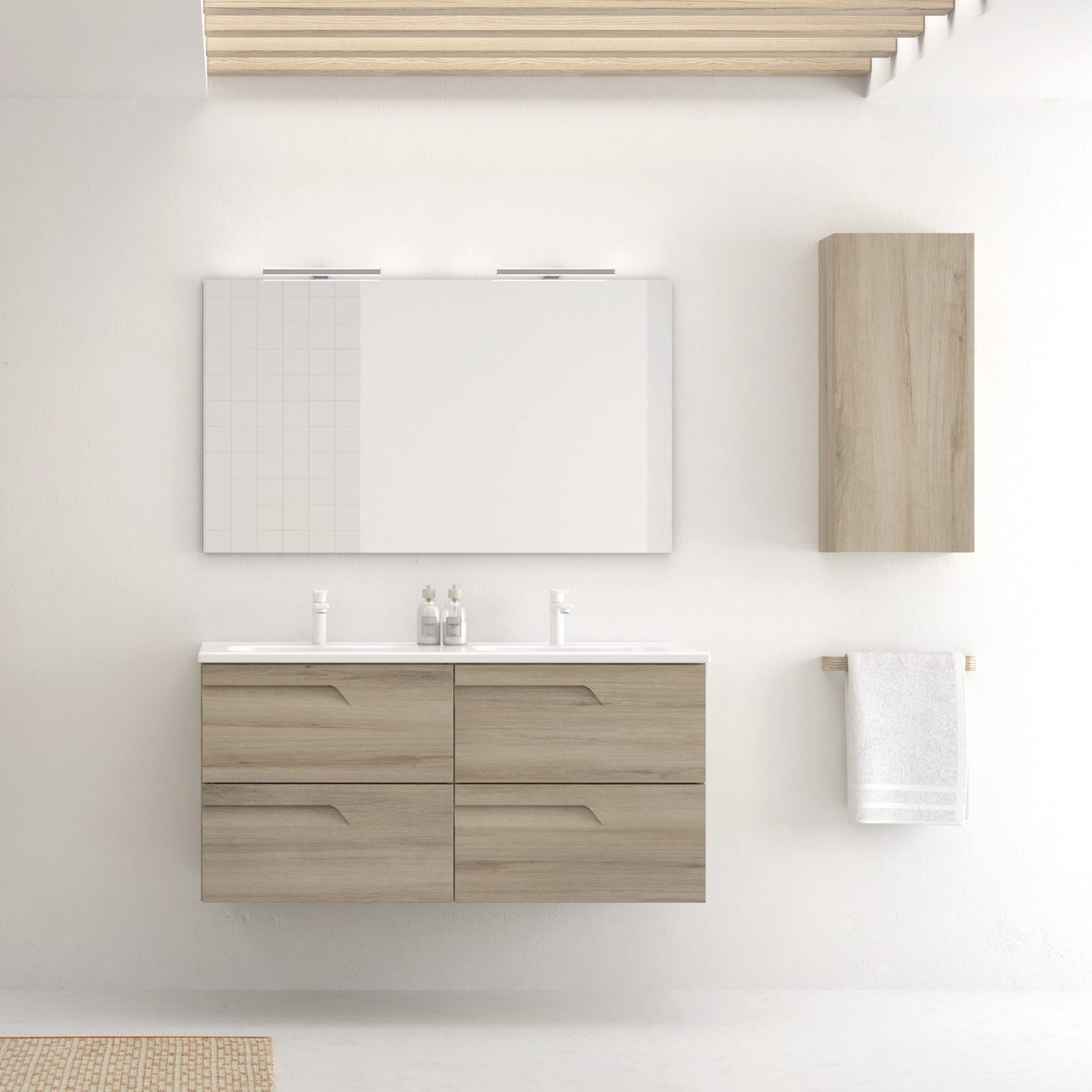 VITALE_120 4C_BeigeNature_Slim_Murano Bannio Vitale 120-as fürdőszobabútor fali- nature beige színben- dupla mosdóval - tükörrel - led világítással (72975-k) - Image 1