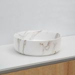 Riho Kerek Pultra Ültethető Mosdótál 34,6X34,6CM, Matt Fehér Márvány Minta