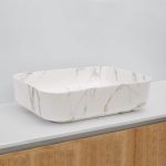 Riho Szögletes Pultra Ültethető Mosdótál 50X39CM, Matt Fehér Márvány Minta