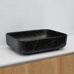 Riho Szögletes Pultra Ültethető Mosdótál 50X39CM, Matt Fekete Márvány Minta
