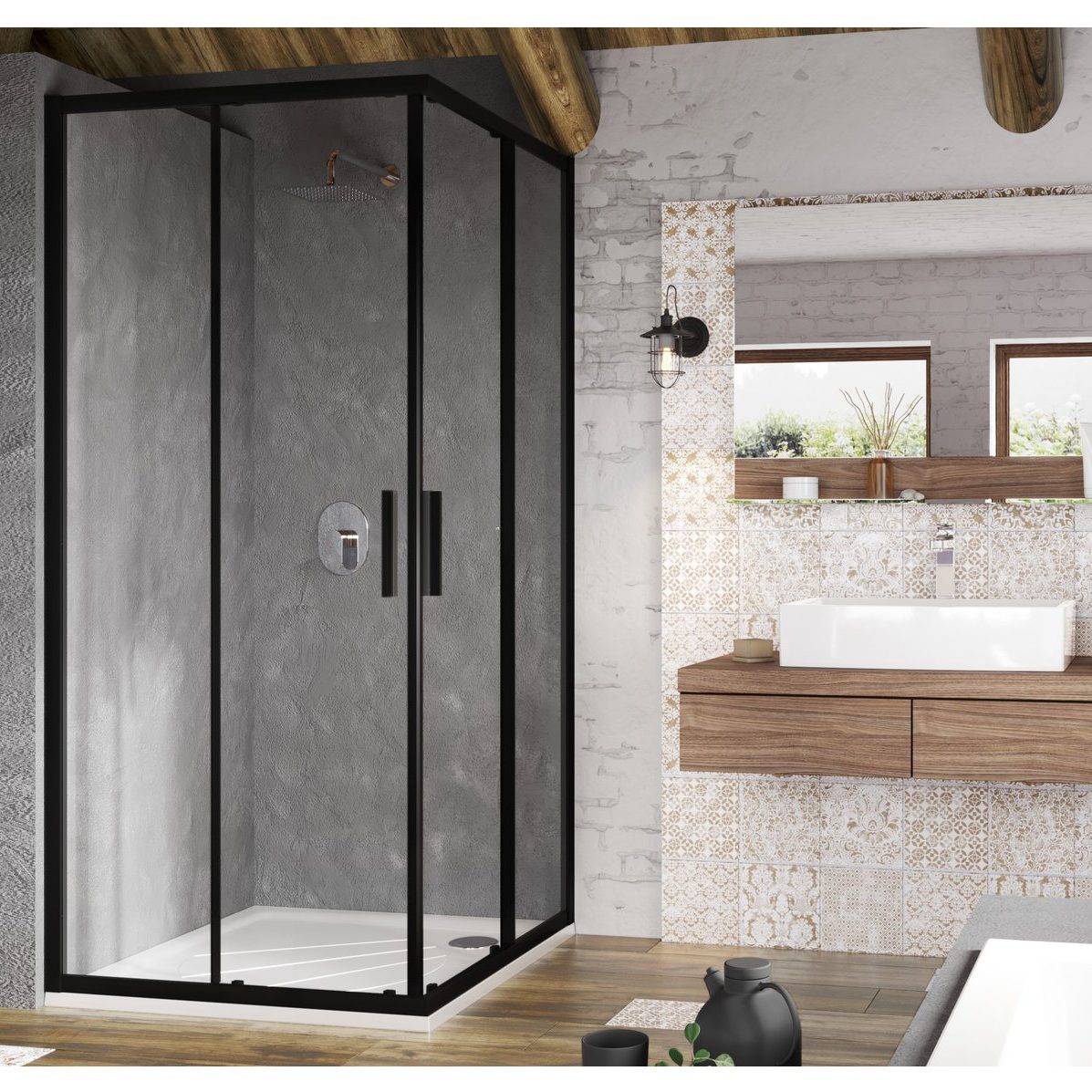 ravak_blix-slim_blsrv2_x1lm70300z1_01 RAVAK BLIX SLIM Zuhanykabin BLSRV2 fekete +Transparent - 80x80 (X1LM40300Z1) - Image 1