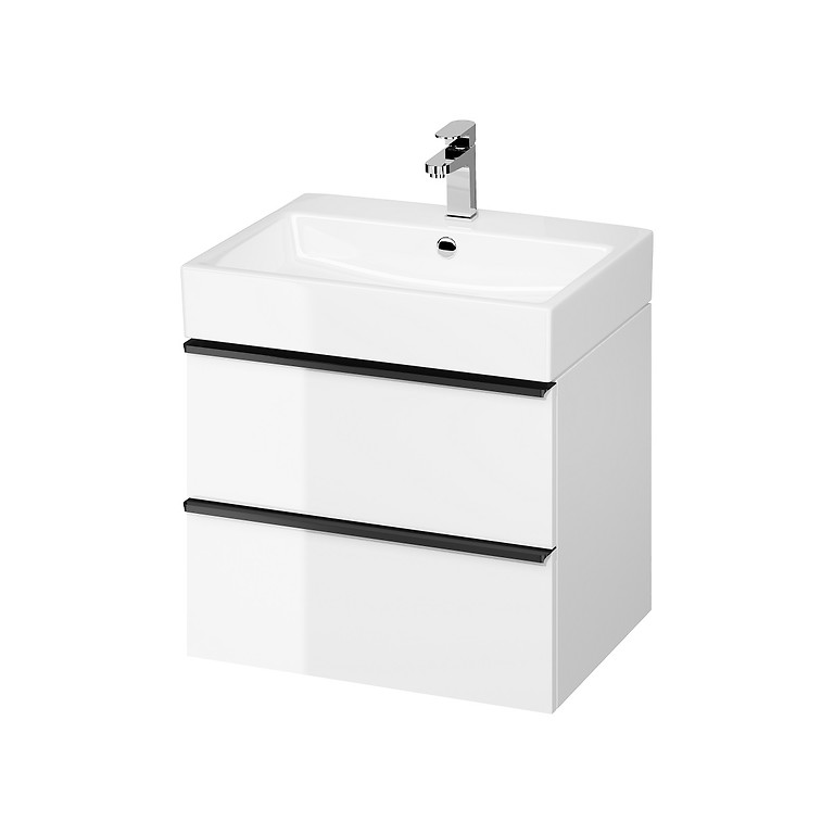 s522-018_virgo_60_washbasin_cabinet_white_with_black_handles_mount Cersanit Virgo alsószekrény 60 x 45 cm fényes fehér - fekete fogantyúval (S4019-004) - Image 1