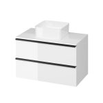 Cersanit Virgo alsószekrény 80 × 47 cm – fényes fehér, fekete fogantyúval – pultra tehető mosdókhoz (S4019-018)