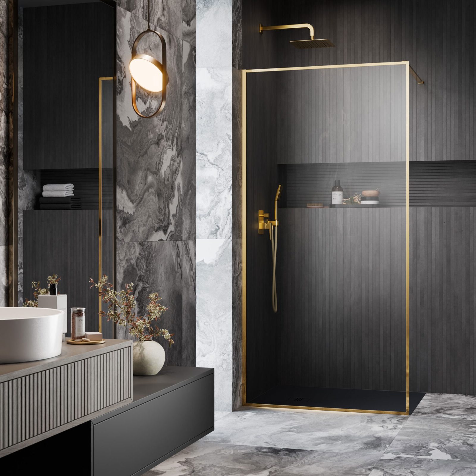 Radaway-Modo-F-Gold-II-169042 Radaway Modo F II Gold Walk-in arany zuhanyfal 100x200 cm - Image 1