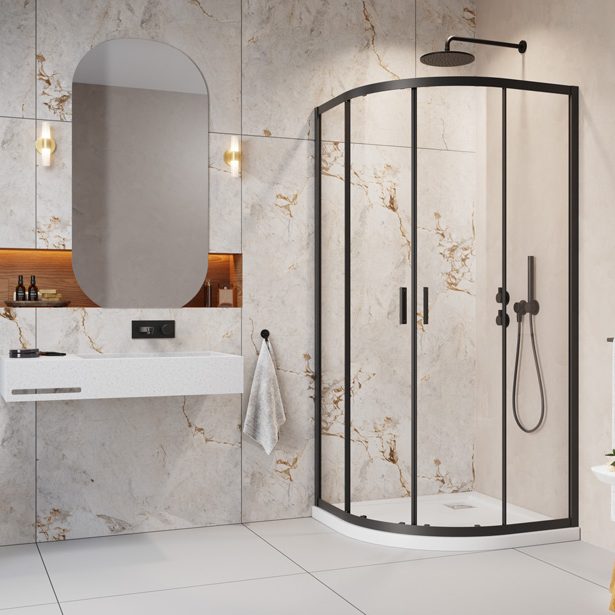 comfort-black-A-900 H2O Comfort A zuhanykabin 90x90-es, íves, átlátszó üveggel, tolóajtóval, fekete - Image 1