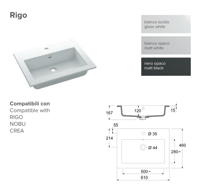 Rigo 60 mosdó AdattoCasa Rigo mosdó 60x46 cm , matt fehér (5RIGLV0.001) - Image 1