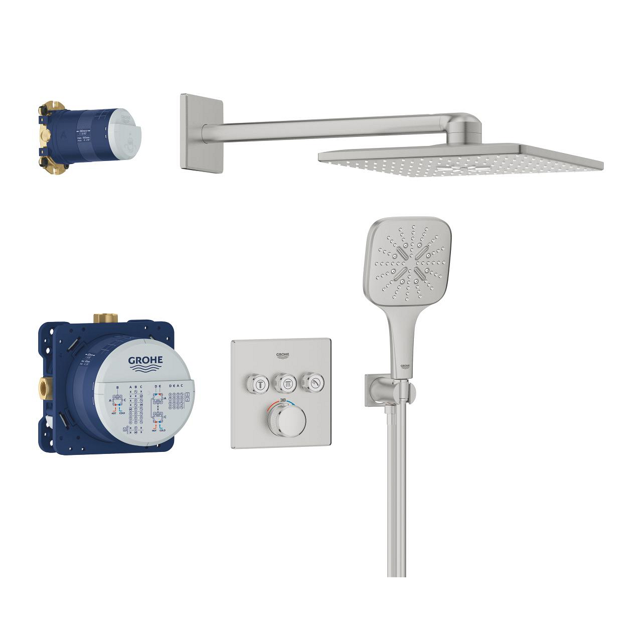 34864DC0_1_1 Grohtherm SmartControl Rejtett zuhanyrendszer Rainshower SmartActive 310 Cube fejzuhannyal - SuperSteel (34864DC0) - Image 1