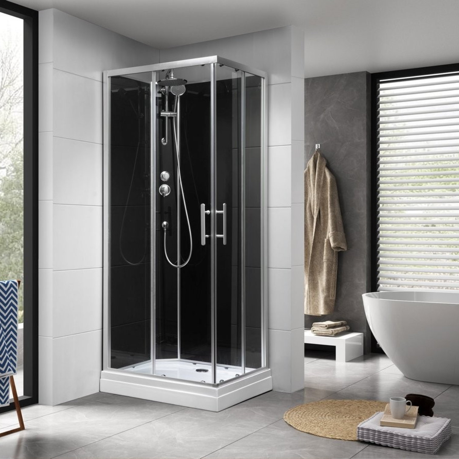 gg70x90.257710922663689 Aqualine GRANVIK szögletes zuhanykabin 90×70×210 cm – transzparens üveggel - Image 1