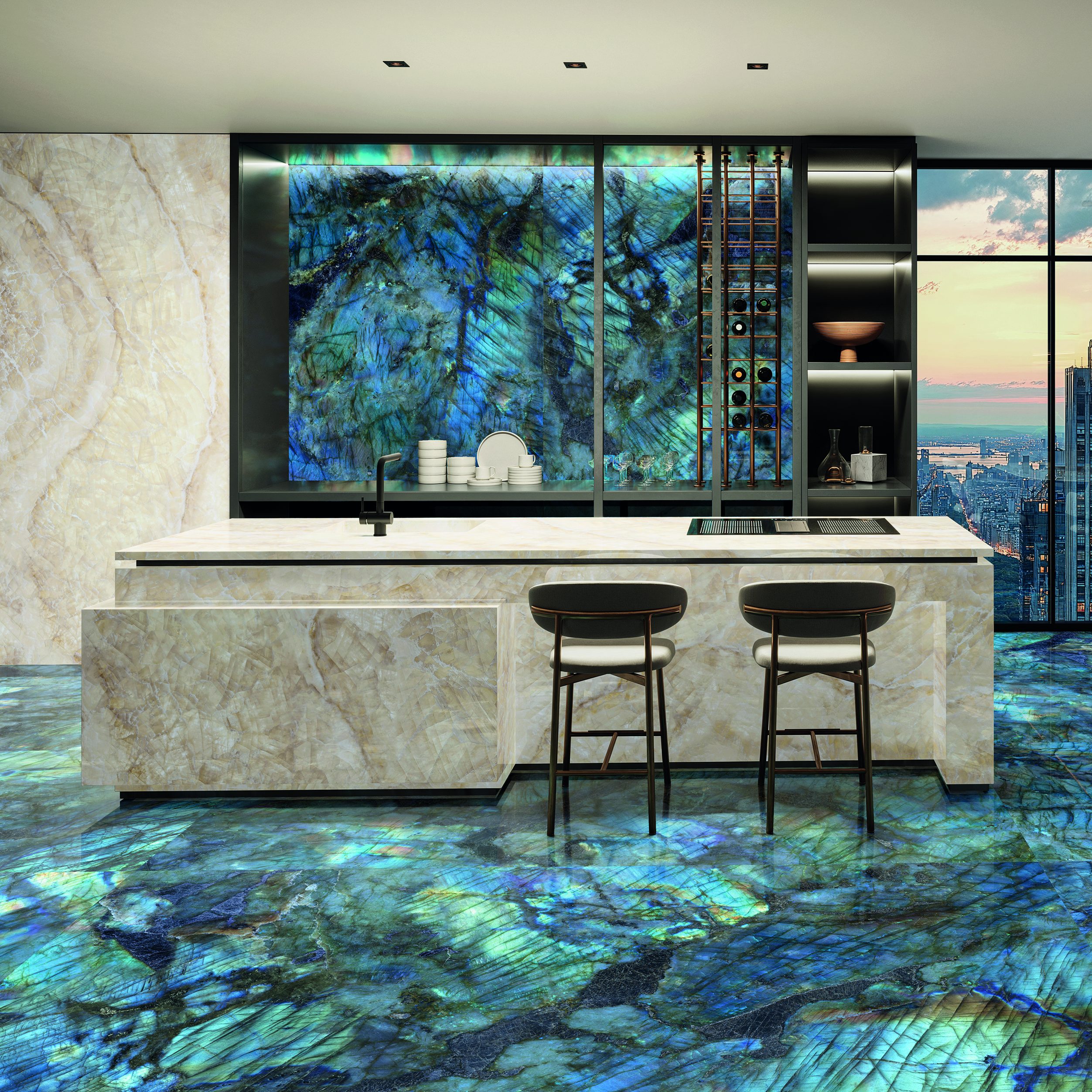 TDM Lumia PureLumi Labradorite_120x278_PureLumiaIvoryGioiello_120x278_CUCINA new mat Emilceramica Tele di Marmo Lumia Kollekció - Image 1