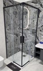 Hüppe Vita Pure tólóajtós zuhanykabin 90x90, fekete, belső polccal - Kiállítási darab