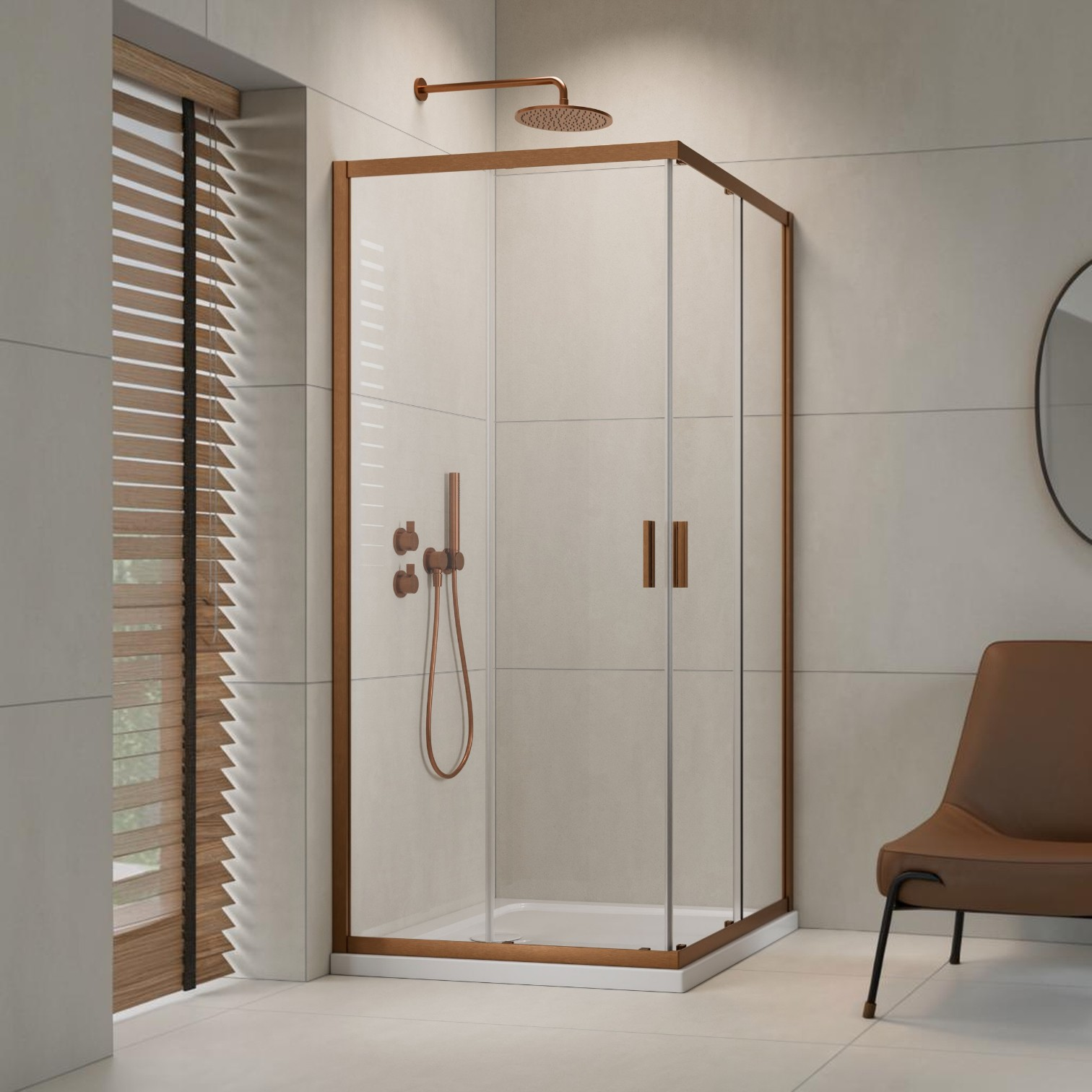 Radaway-Alienta-Brushed-Copper-C-D-allo-424301 Radaway Alienta Brushed Copper C/D szögletes szálcsiszolt réz zuhanykabin