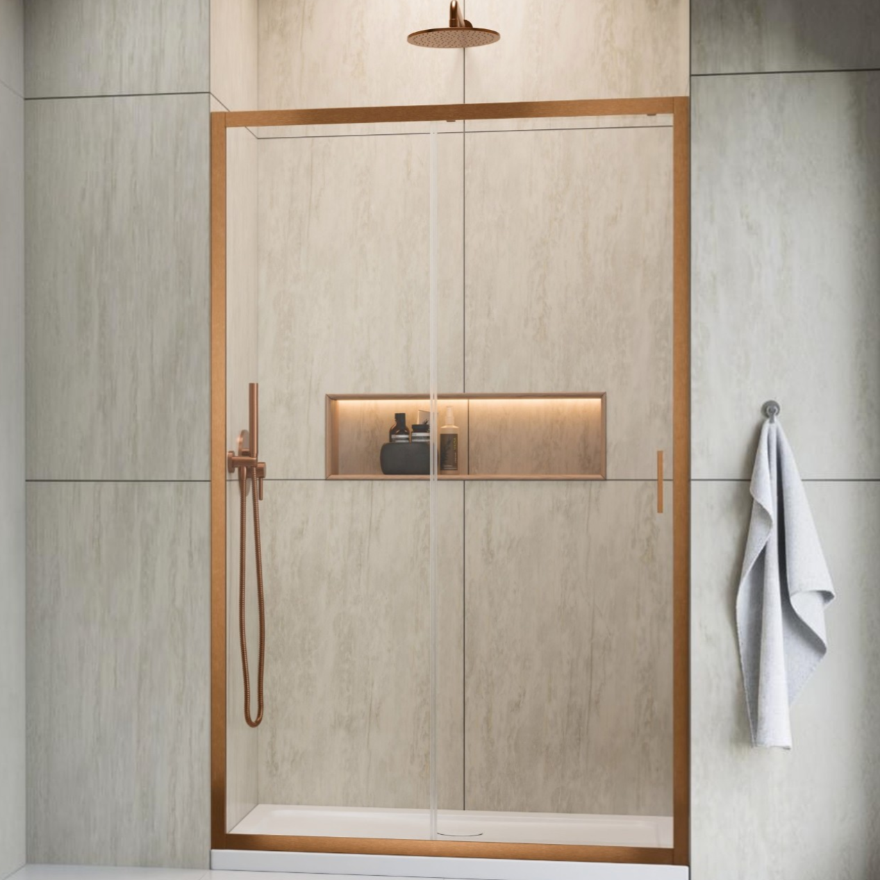 Radaway-Alienta-Brushed-Copper-DWJ-allo-901713 Radaway Alienta Brushed Copper DWJ szálcsiszolt réz tolóajtós zuhanyajtó