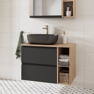 Cersanit Moduo 80x45 cm fürdőszoba szett, mosdó nélkül – antracit / hikori tölgy